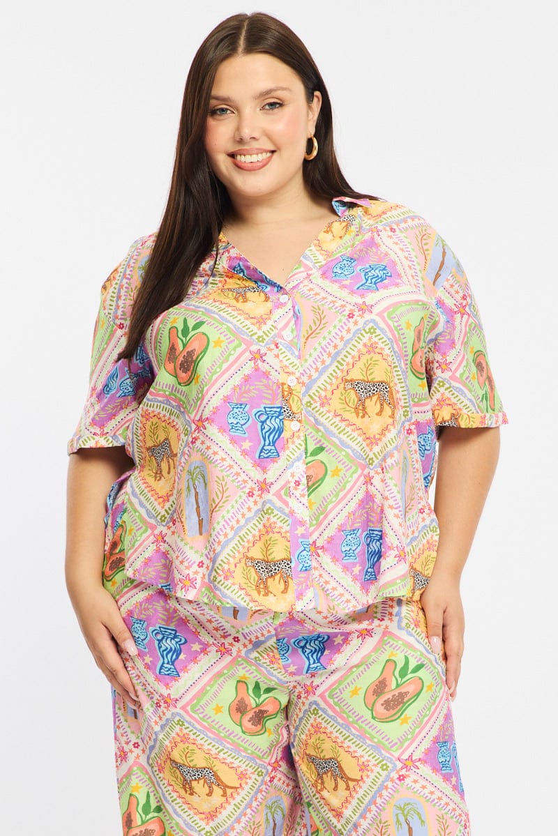 Multi Abstract Relaxed Shirt Short Sleeve