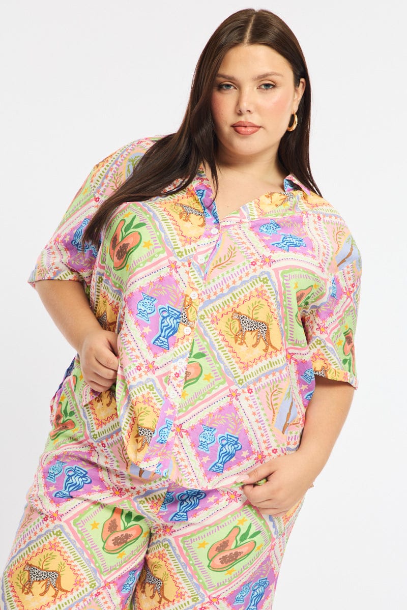 Multi Abstract Relaxed Shirt Short Sleeve - Image 3
