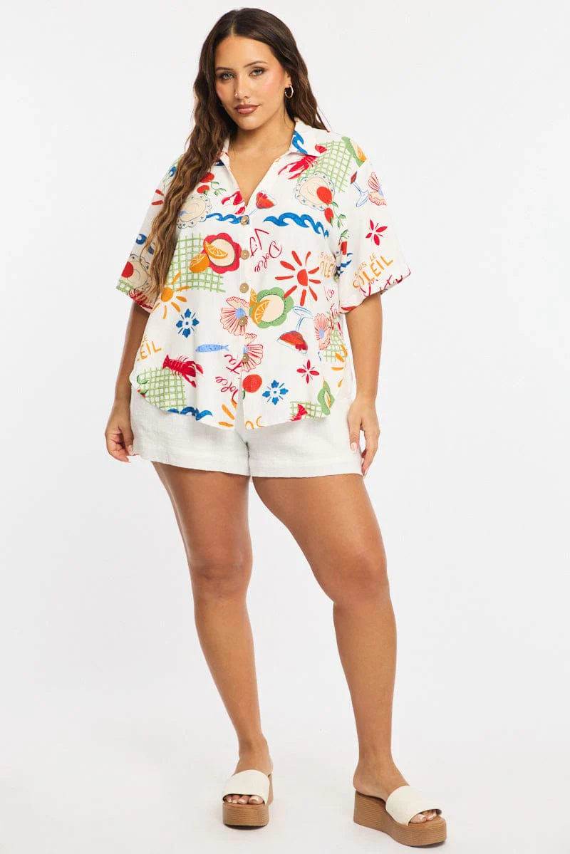 Multi Abstract Relaxed Shirt Short Sleeve Linen Blend - Image 3