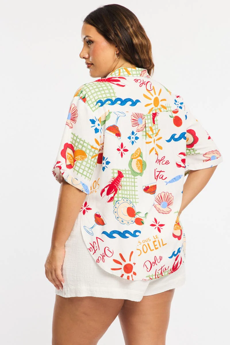 Multi Abstract Relaxed Shirt Short Sleeve Linen Blend - Image 5