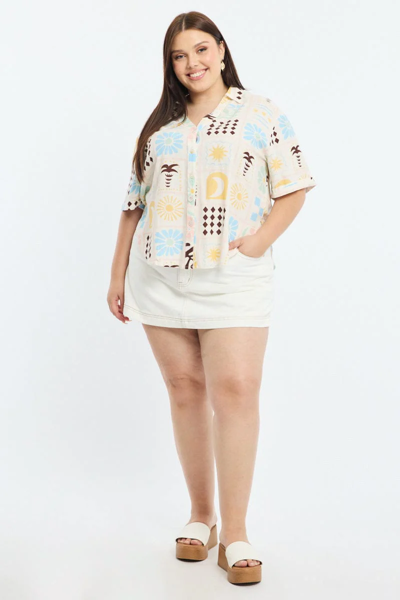 Multi Abstract Relaxed Shirt Short Sleeve Linen Blend - Image 2
