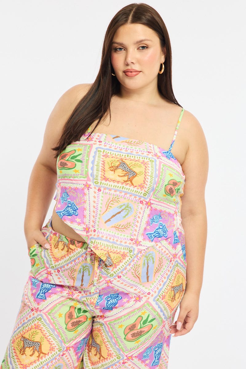 Multi Abstract Scarf Top Sleeveless