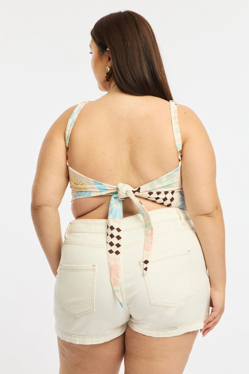 Multi Abstract Scarf Top Sleeveless Tie Back - Image 4