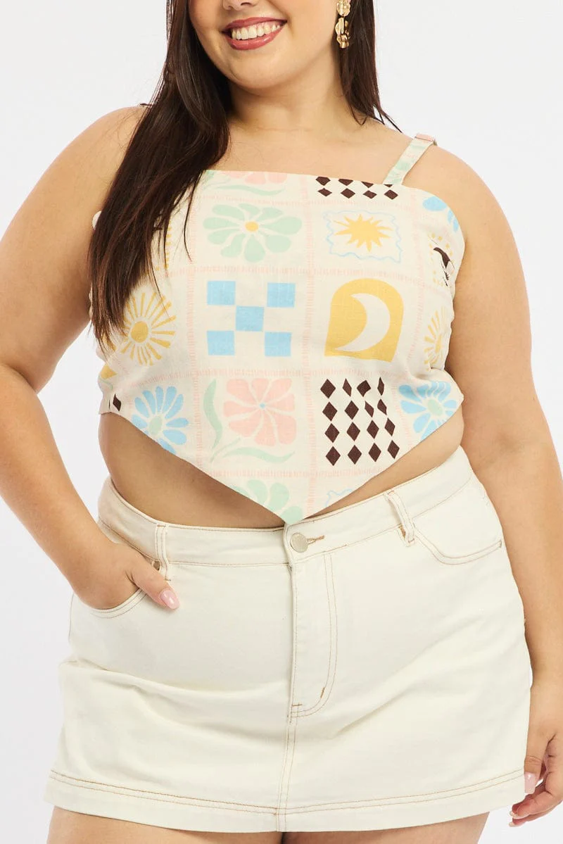Multi Abstract Scarf Top Sleeveless Tie Back - Image 5