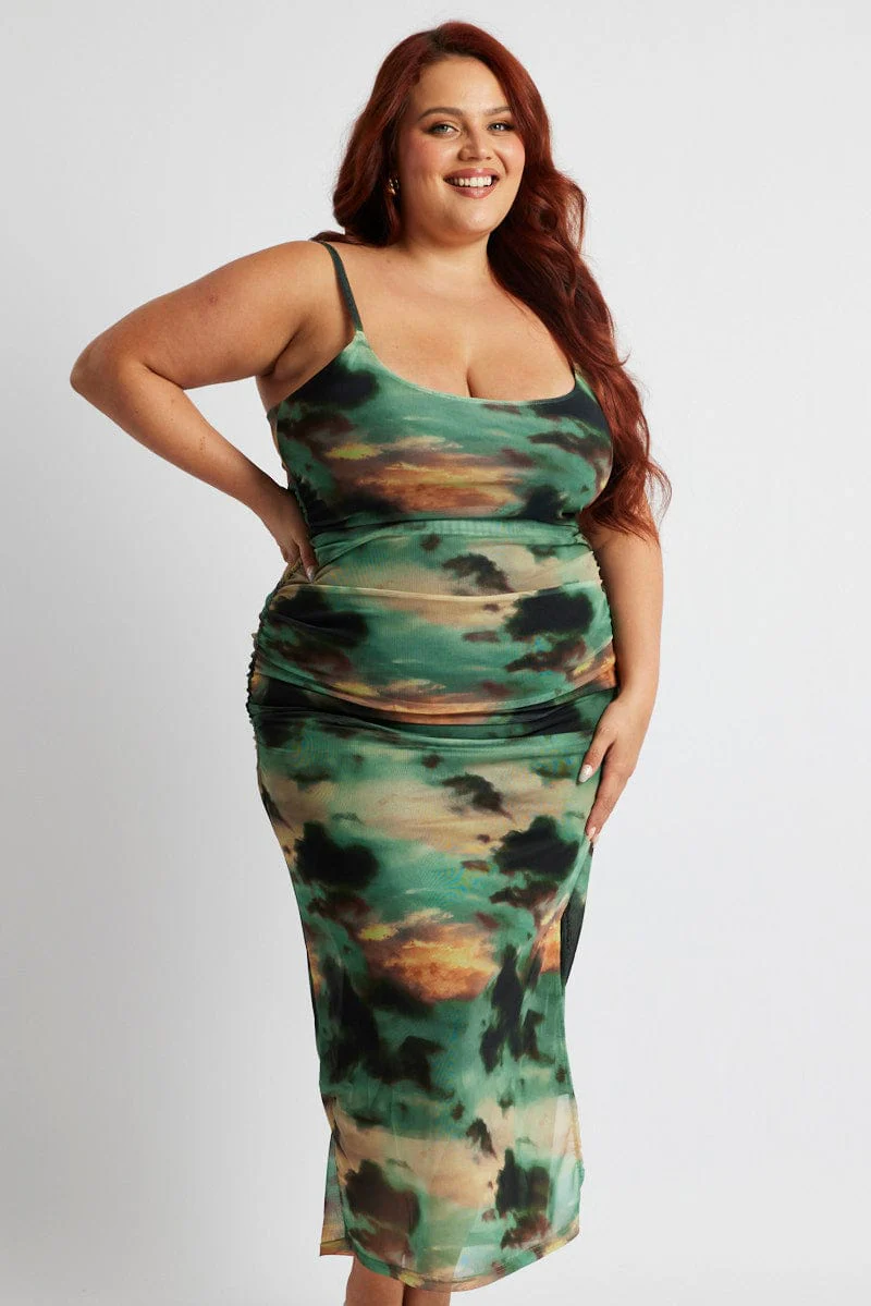 Multi Abstract Scoop Neck Mesh Maxidress - Image 3