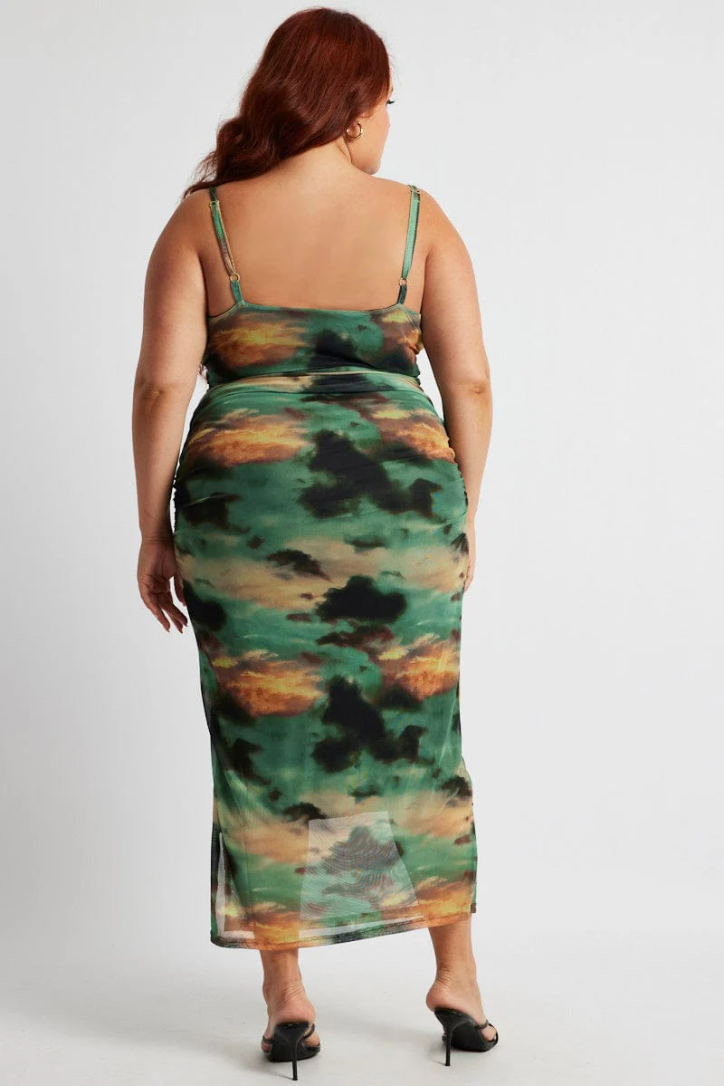 Multi Abstract Scoop Neck Mesh Maxidress - Image 5