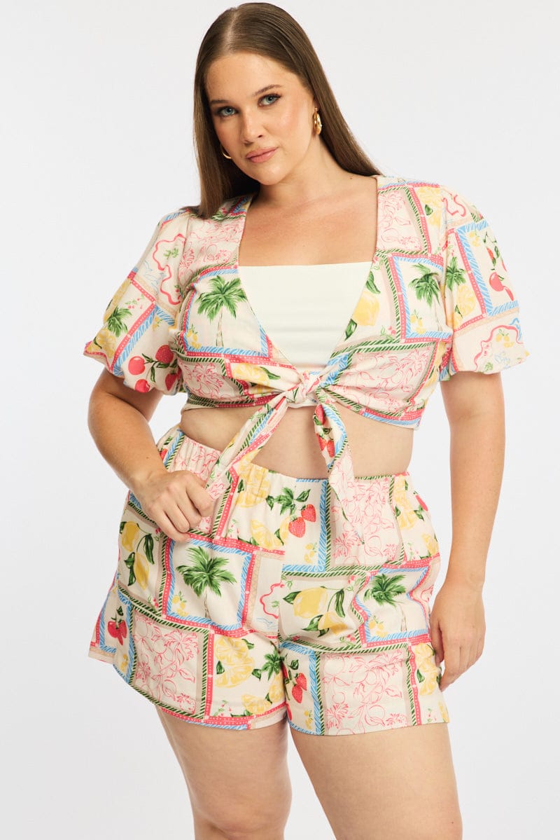 Multi Abstract Tie Up Bolero Short Sleeve - Image 2