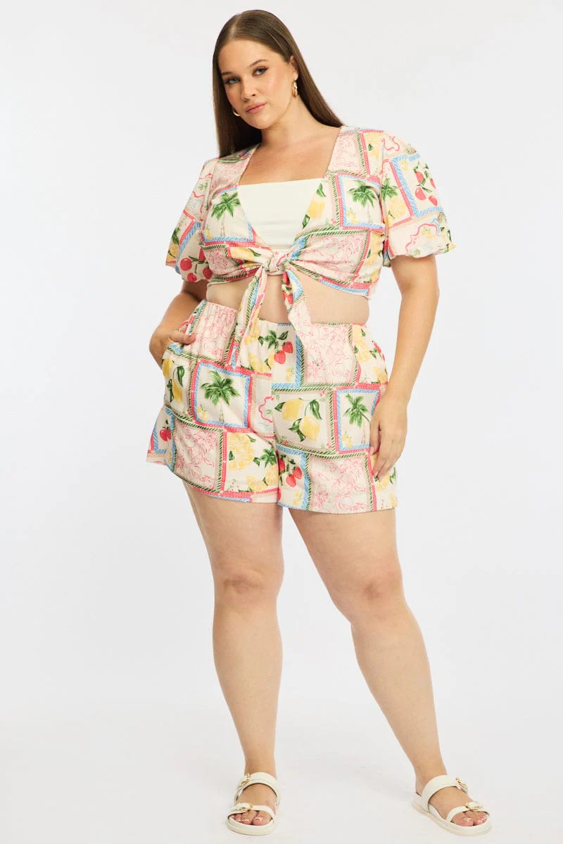 Multi Abstract Tie Up Bolero Short Sleeve - Image 3