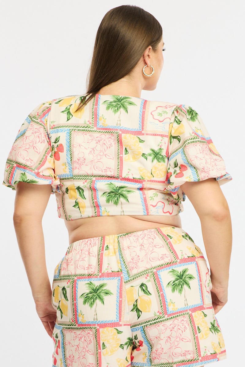 Multi Abstract Tie Up Bolero Short Sleeve - Image 5
