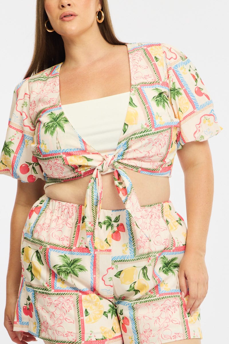 Multi Abstract Tie Up Bolero Short Sleeve - Image 6