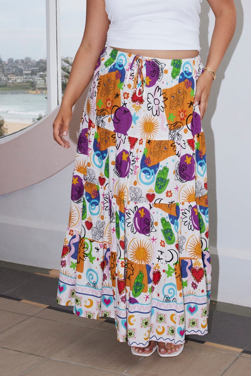 Multi Abstract Tiered Elastic Waist Maxi Skirt - Image 2