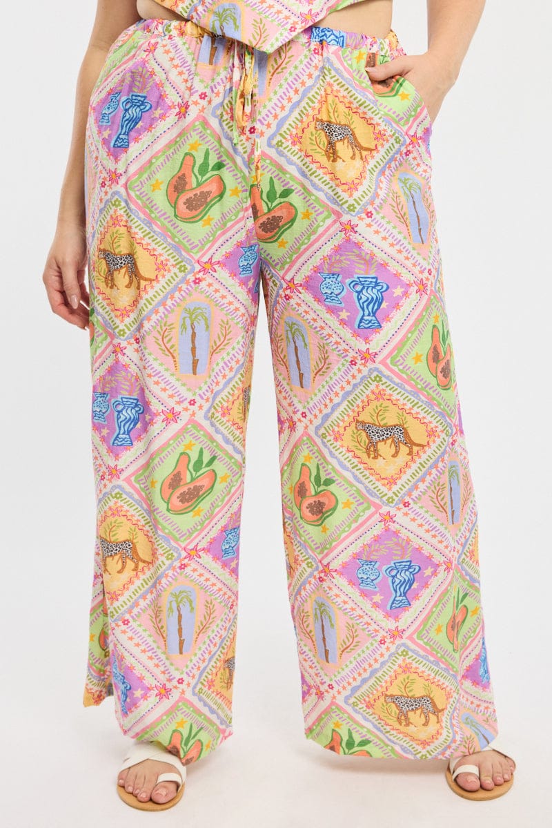 Multi Abstract Wide Leg Pants - Image 2