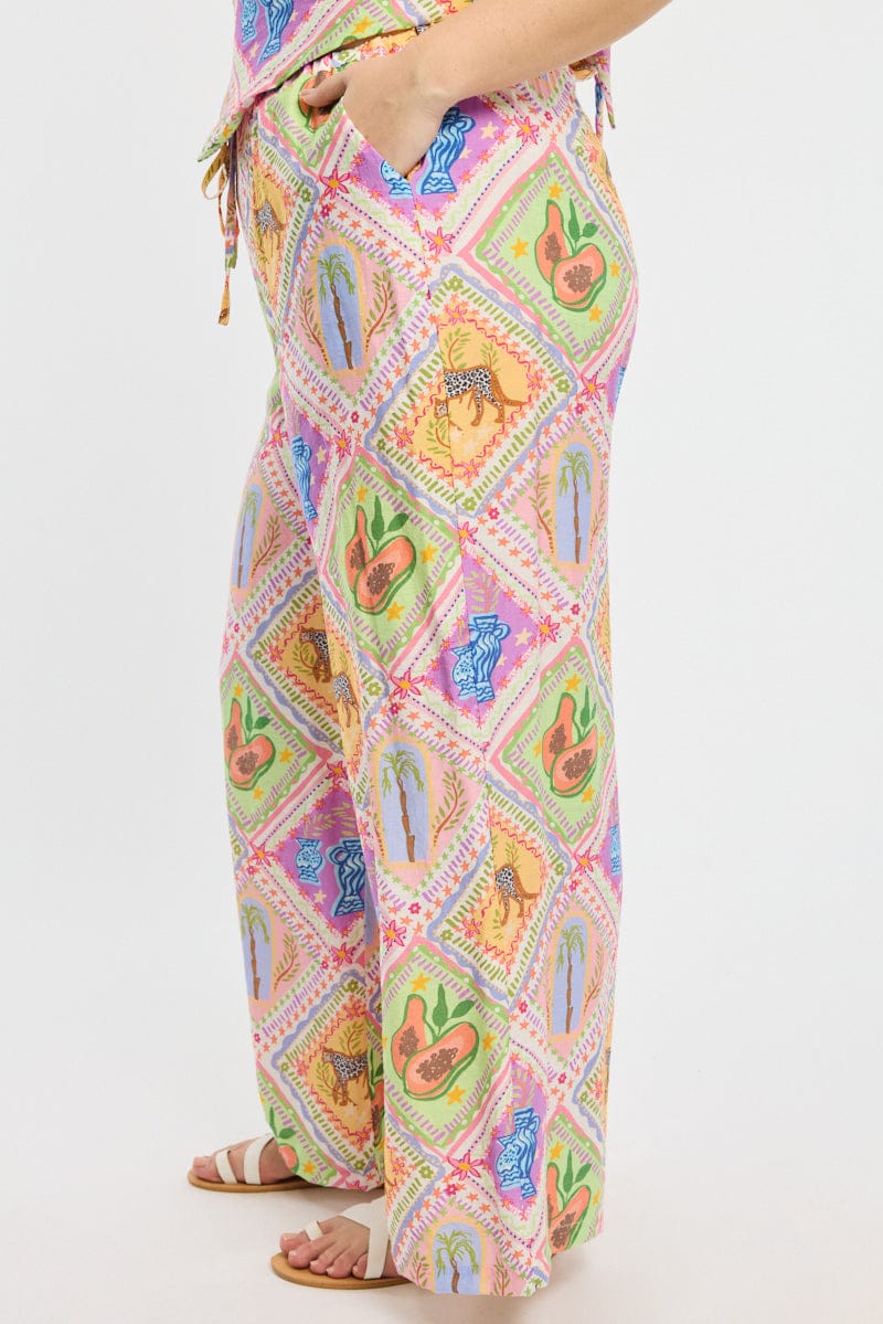 Multi Abstract Wide Leg Pants - Image 3