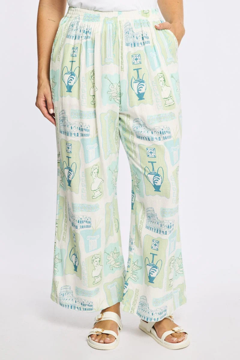 Multi Abstract Wide Leg Pants Elastic Waist - Image 2