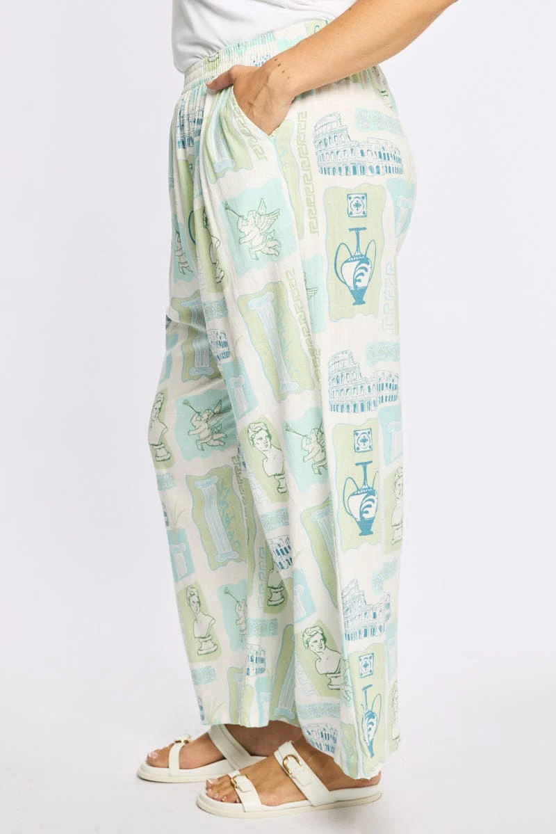 Multi Abstract Wide Leg Pants Elastic Waist - Image 3