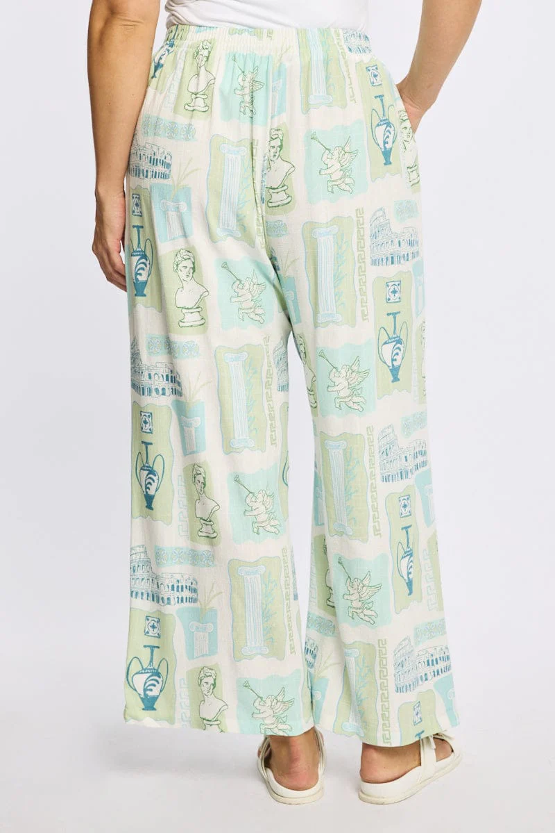 Multi Abstract Wide Leg Pants Elastic Waist - Image 4