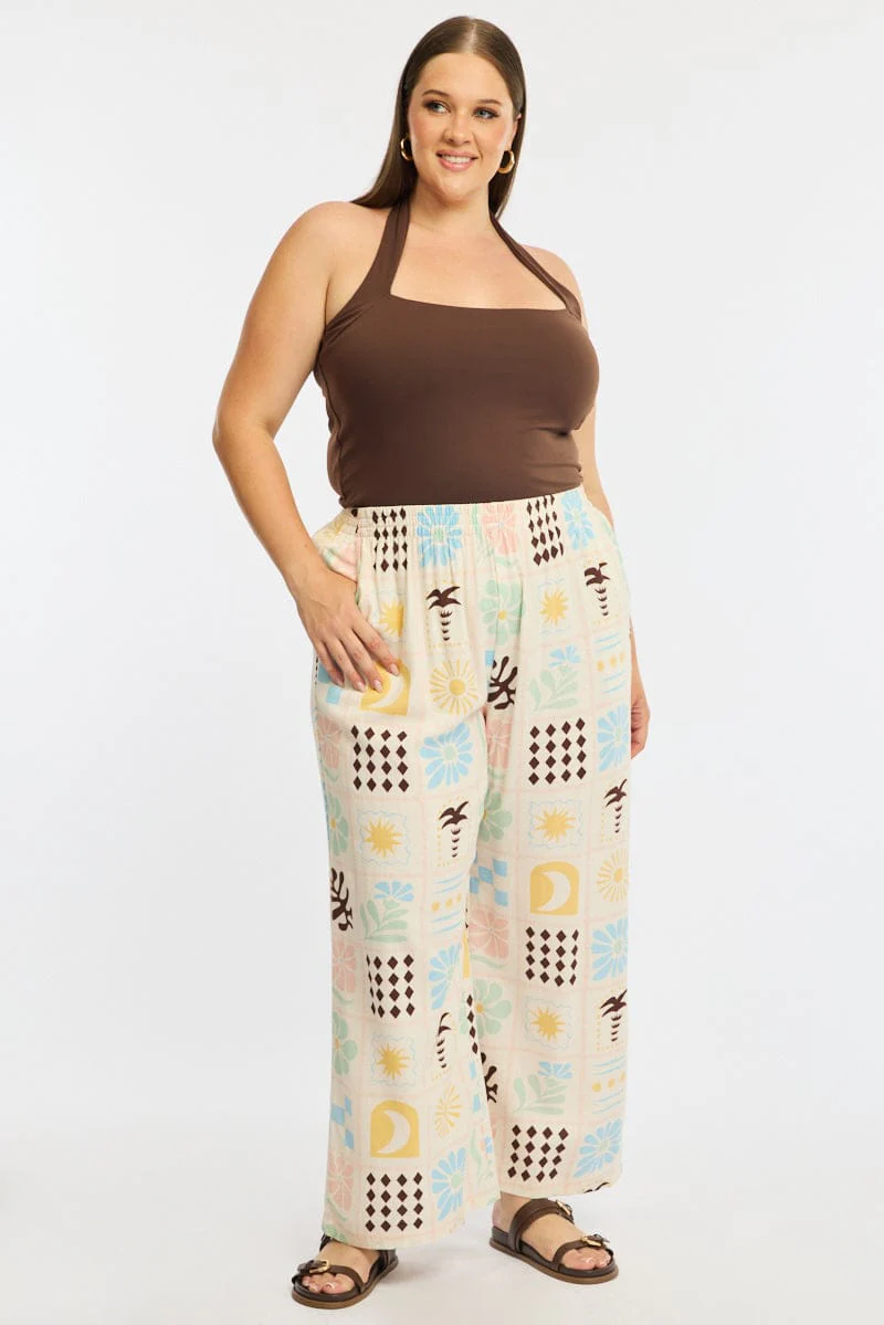 Multi Abstract Wide Leg Pants Elastic Waist - Image 3