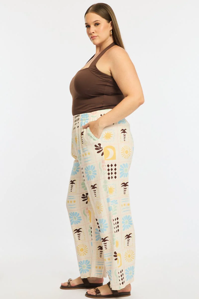 Multi Abstract Wide Leg Pants Elastic Waist - Image 4