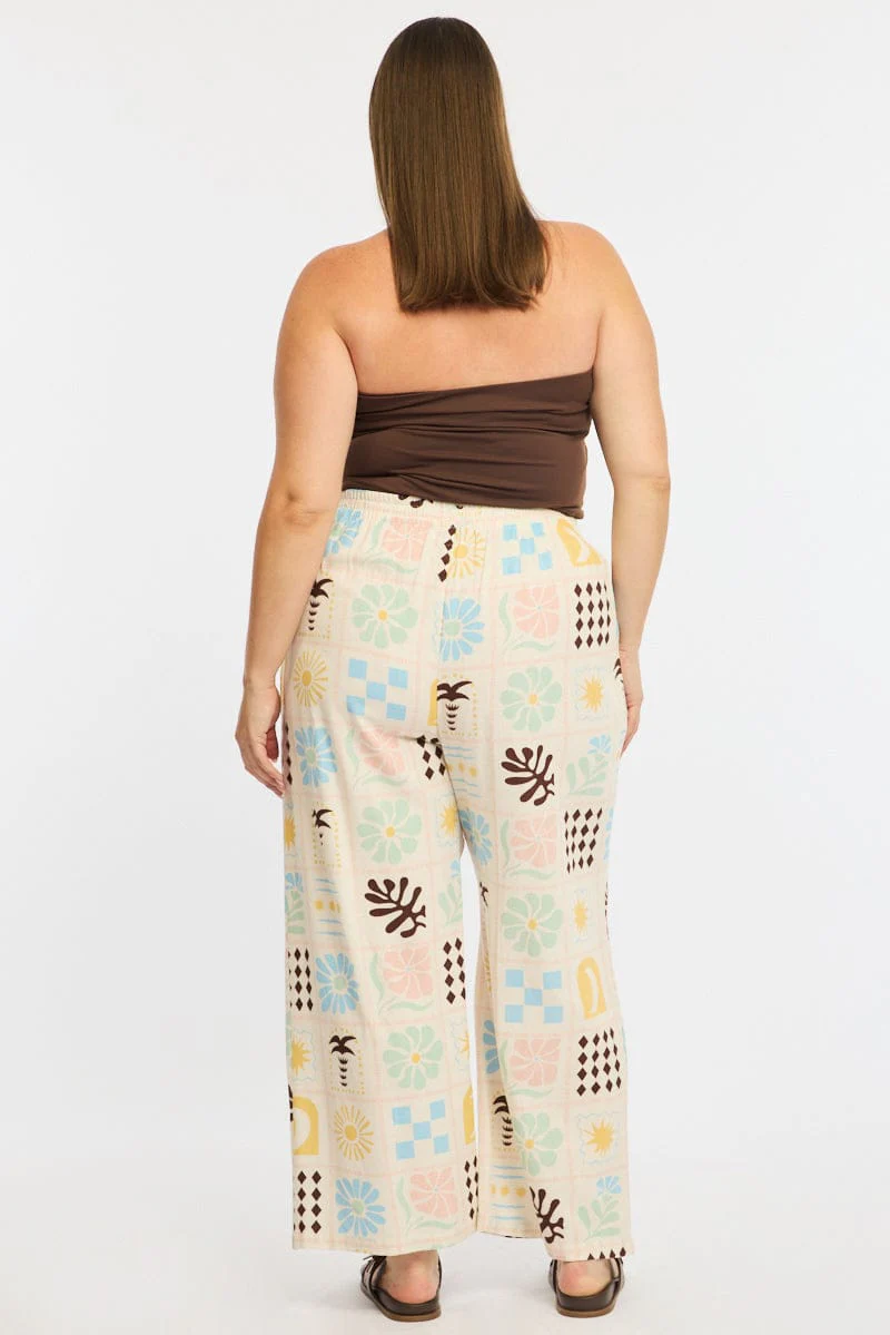 Multi Abstract Wide Leg Pants Elastic Waist - Image 5