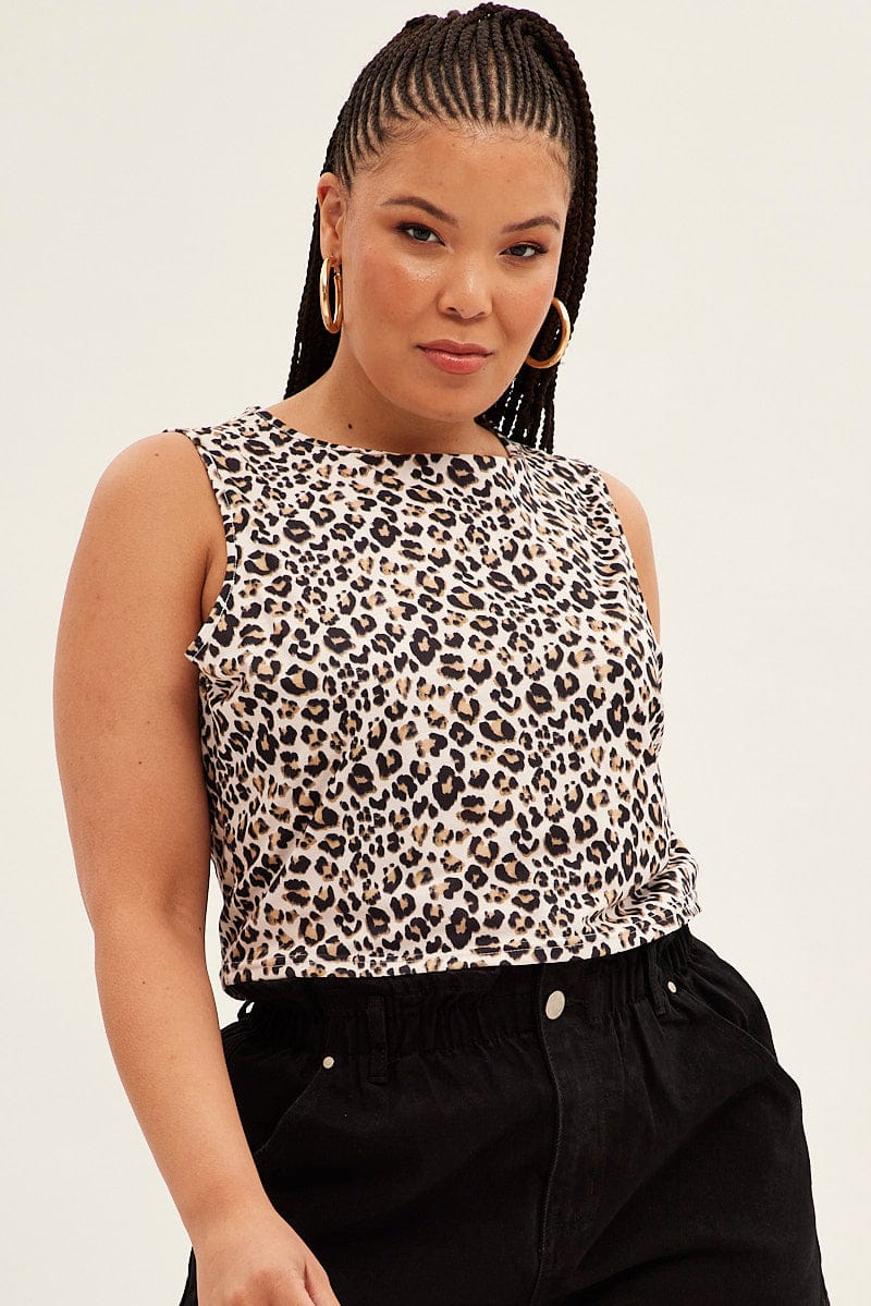 Multi Animal Print Sleeveless Top Crop Leopard Jersey