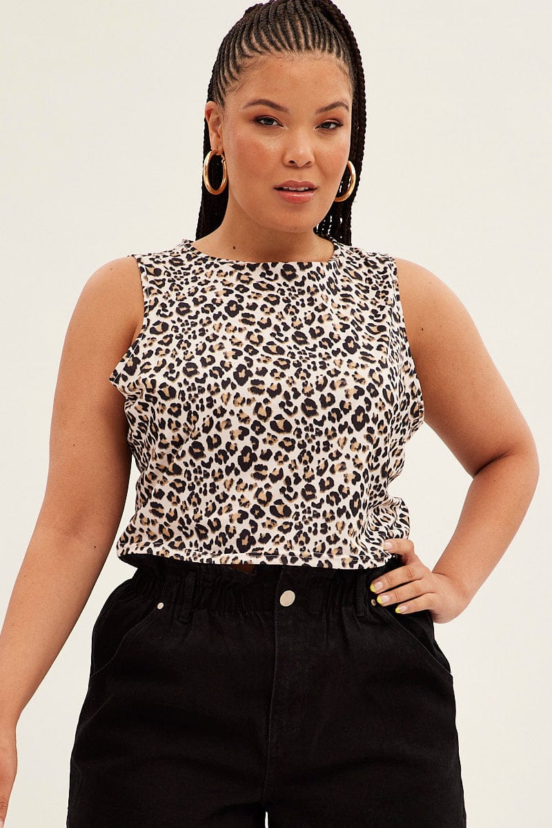 Multi Animal Print Sleeveless Top Crop Leopard Jersey - Image 3