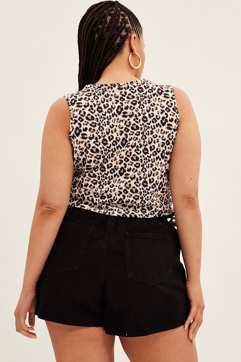 Multi Animal Print Sleeveless Top Crop Leopard Jersey - Image 5