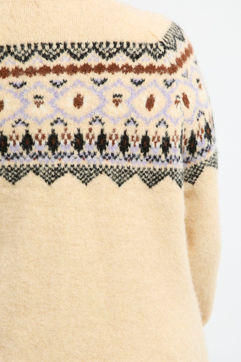 Multi Aztec Knit Cardigan Long Sleeve Crew Neck - Image 5