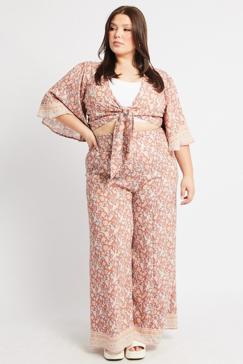 Multi Boho Tie Front Border Print Bolero Top - Image 3