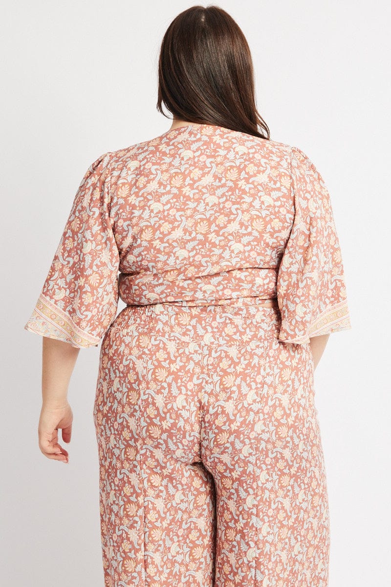 Multi Boho Tie Front Border Print Bolero Top - Image 5