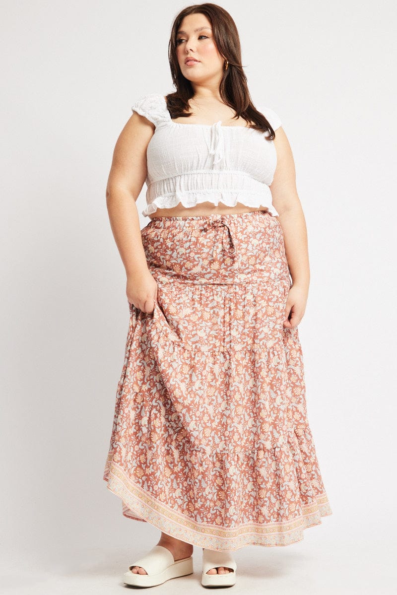 Multi Boho Tie Waist Tiered Maxi Skirt - Image 3