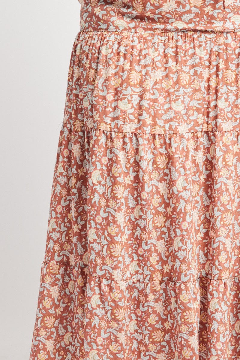 Multi Boho Tie Waist Tiered Maxi Skirt - Image 6