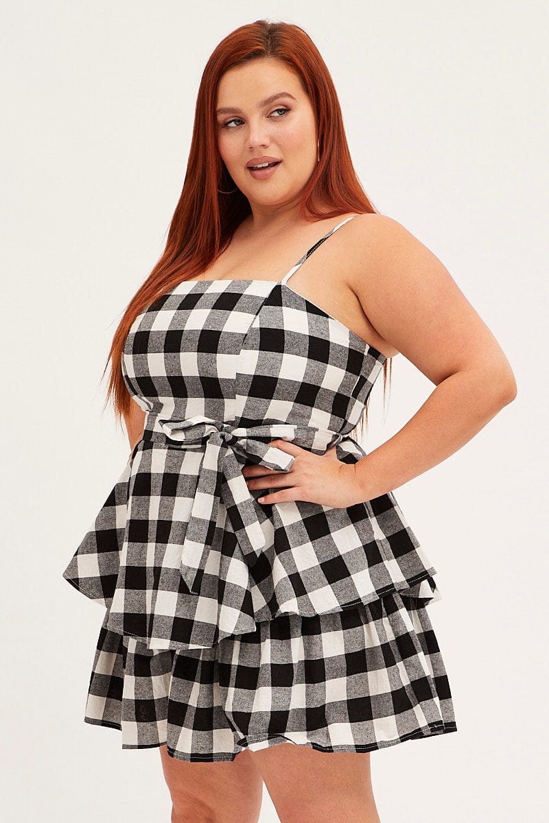 Multi Check Playsuit Sleeveless Tie Waist Gingham Check Cotton - Image 4