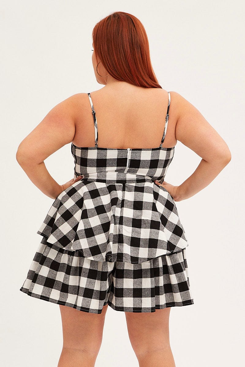 Multi Check Playsuit Sleeveless Tie Waist Gingham Check Cotton - Image 5
