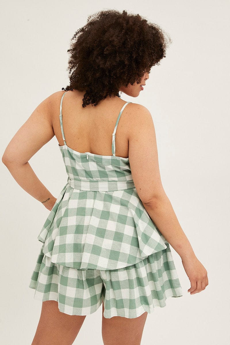Multi Check Playsuit Sleeveless Tie Waist Gingham Check Cotton - Image 5