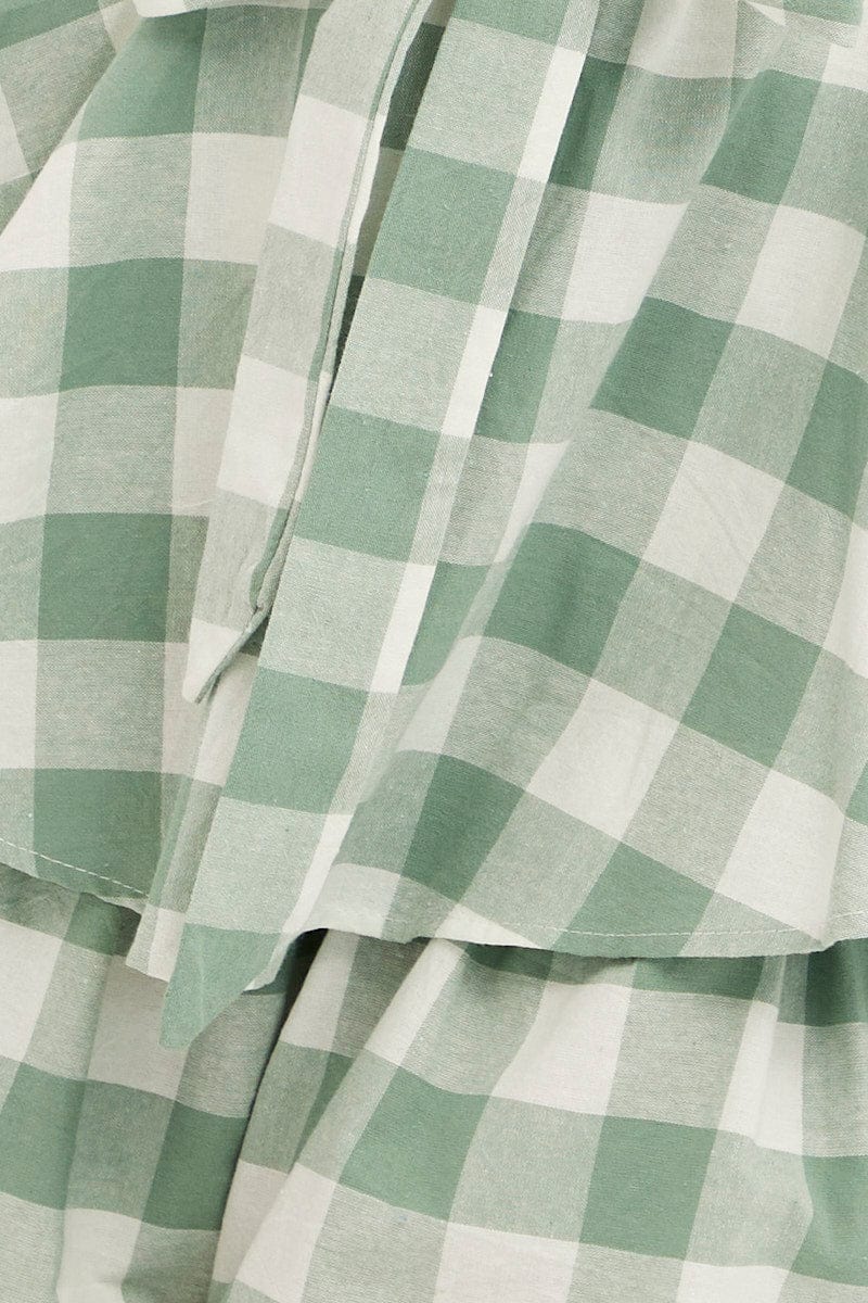 Multi Check Playsuit Sleeveless Tie Waist Gingham Check Cotton - Image 6