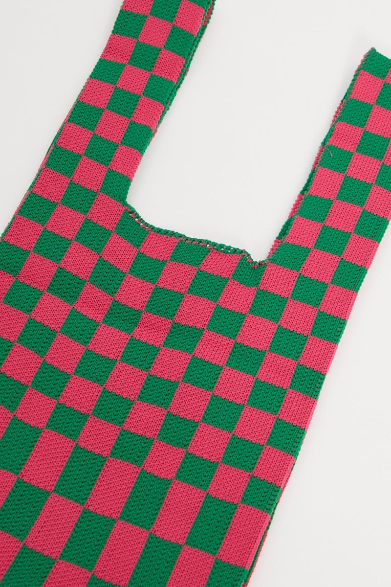 Multi Colour Check Crochet Bag - Image 2