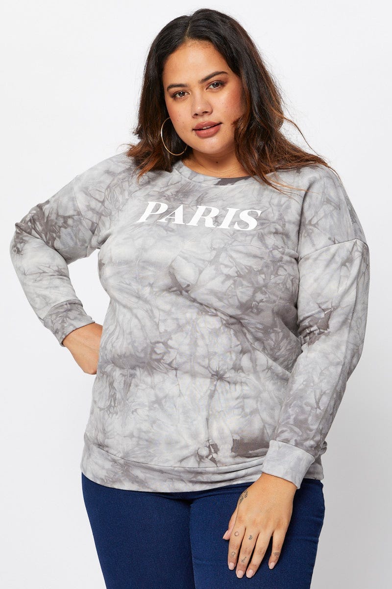 Multi Colour Fleece Sweatshirt Paris Slogan Long Sleeve