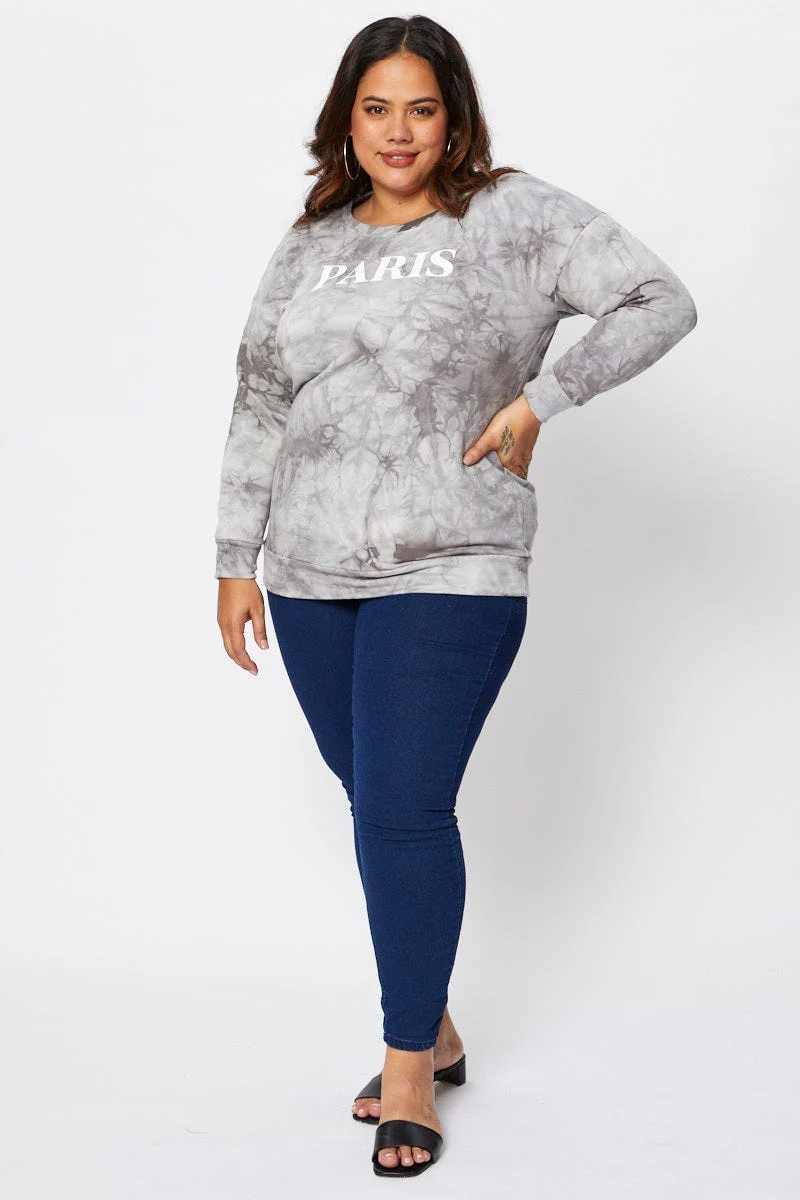 Multi Colour Fleece Sweatshirt Paris Slogan Long Sleeve - Image 3