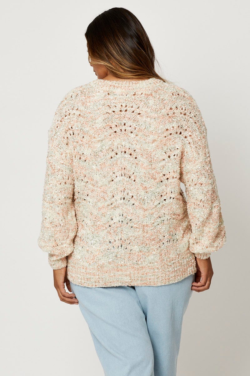 Multi Colour Kint Top Round Neck Long Sleeve Longline - Image 4
