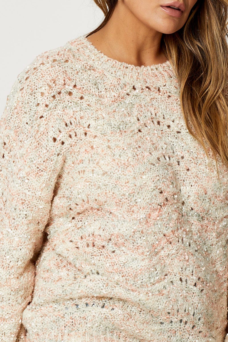 Multi Colour Kint Top Round Neck Long Sleeve Longline - Image 5