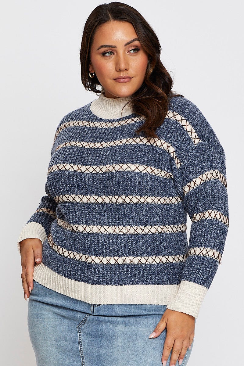 Multi Colour Knit Top High Nexk Long Sleeve - Image 3