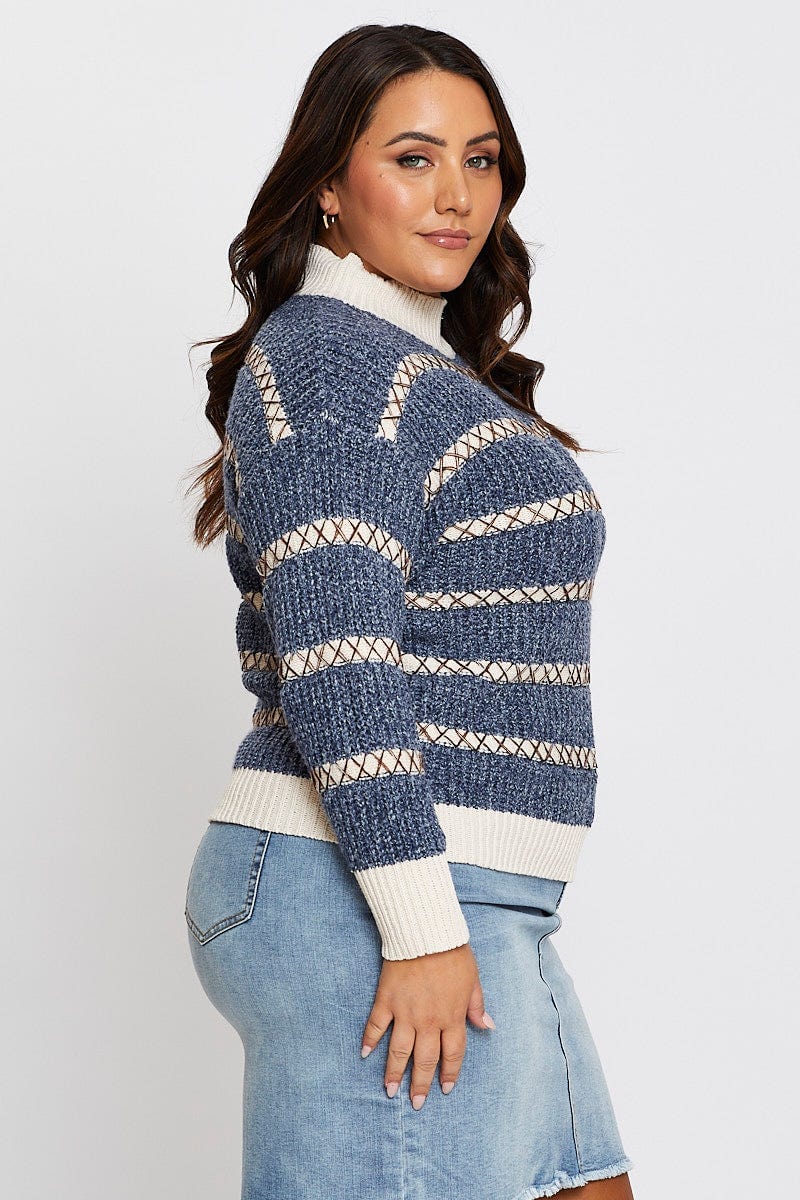 Multi Colour Knit Top High Nexk Long Sleeve - Image 4