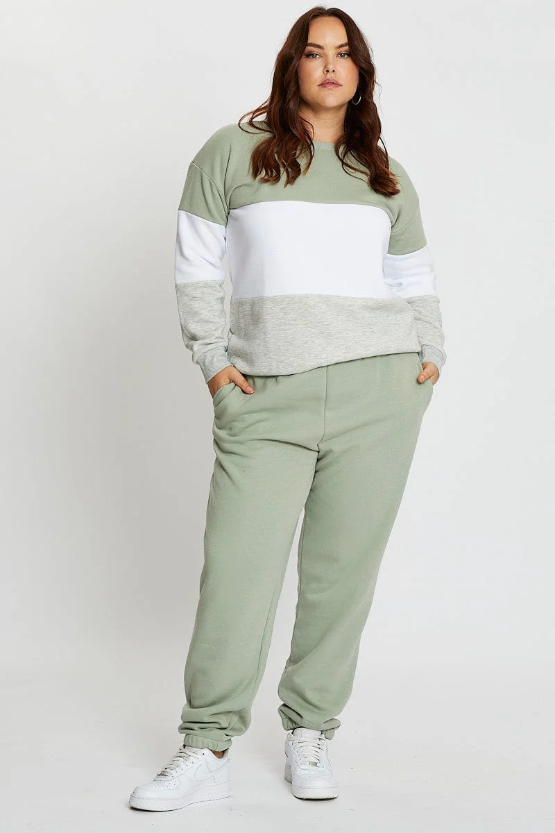 Multi Colour Long Sleeve Spliced Fleece Sweater - Image 2
