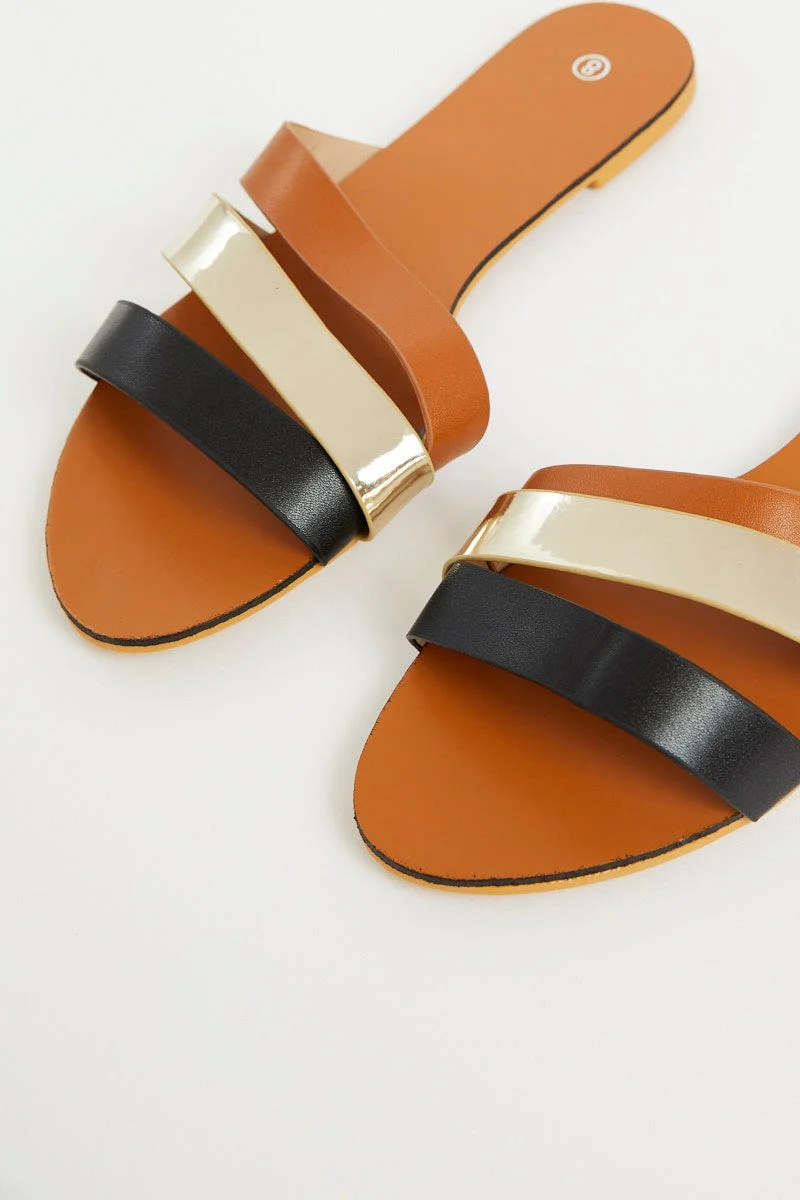 Multi Colour Strap Flat Slides - Image 2
