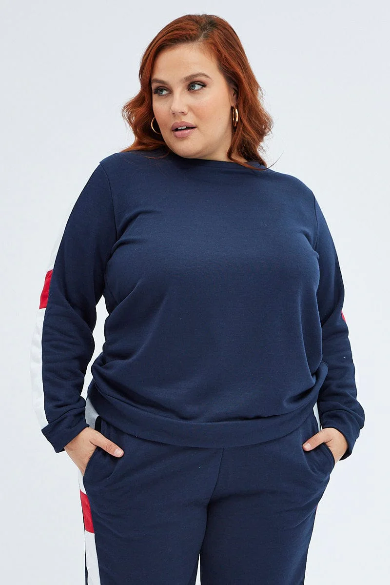 Multi Contrast Sweater Fleece Long Sleeve Round Neck - Image 3