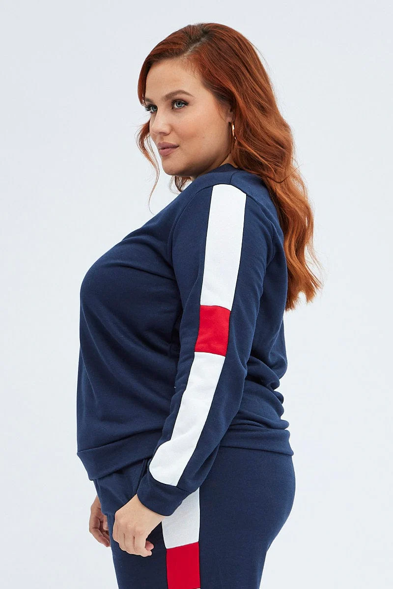 Multi Contrast Sweater Fleece Long Sleeve Round Neck - Image 4