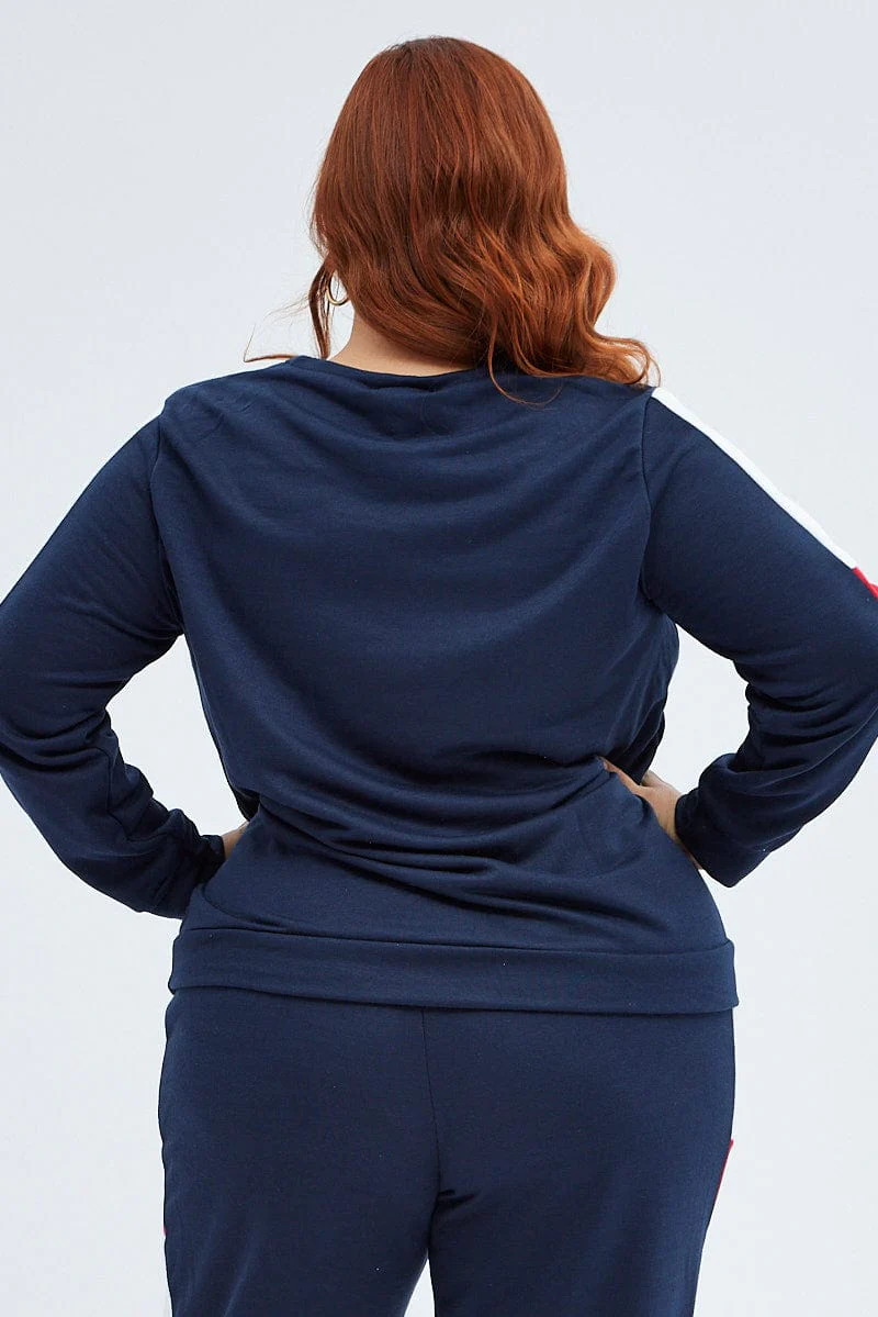 Multi Contrast Sweater Fleece Long Sleeve Round Neck - Image 5