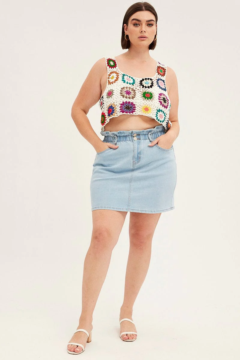Multi Crochet Top Crop Square Neck - Image 2
