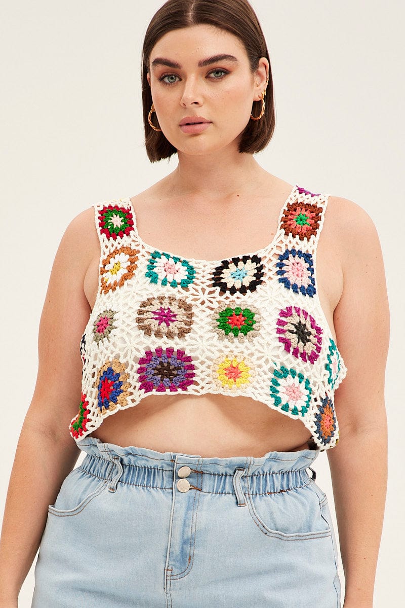 Multi Crochet Top Crop Square Neck - Image 3