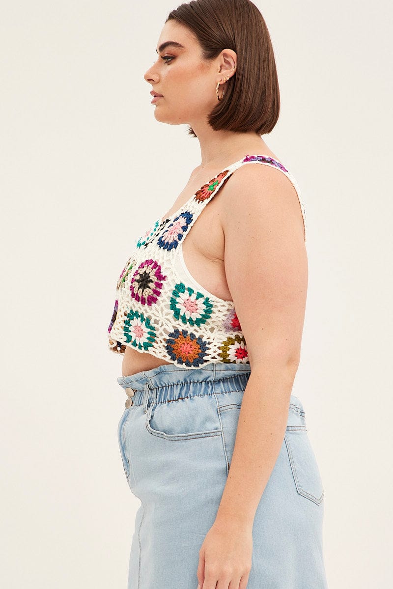 Multi Crochet Top Crop Square Neck - Image 4
